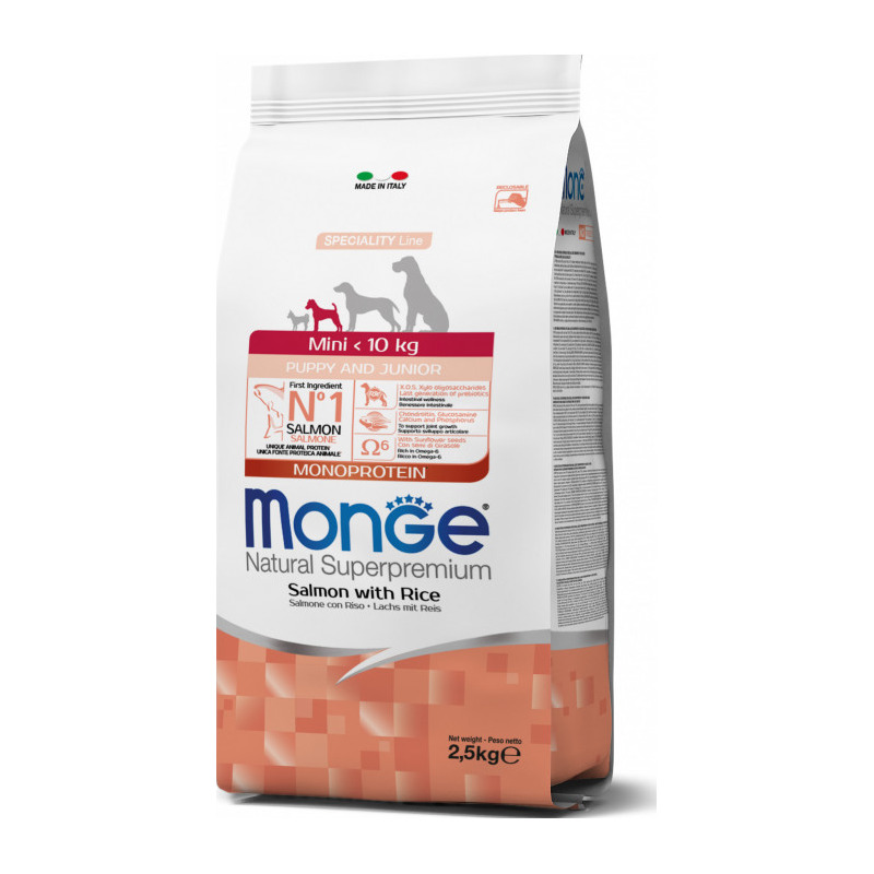 Monge - Natural Superpremium Mini Puppy & Junior Salmone con Riso 2,5 Kg