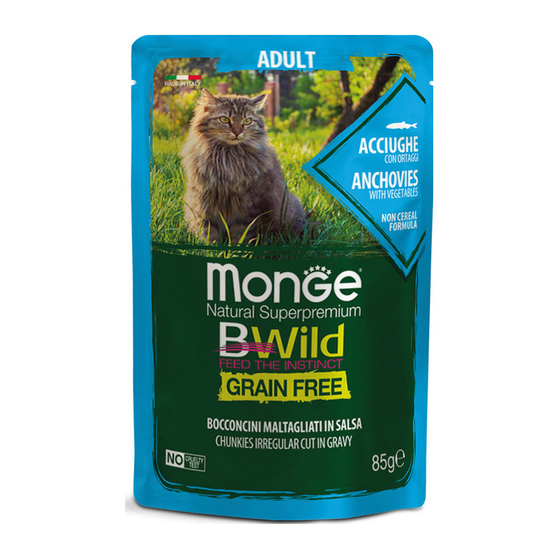 Monge - BWild Grain Free Bocconcini maltagliati in salsa di Acciughe con Ortaggi 85 g