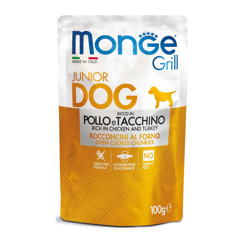 Monge - Grill Puppy & Junior Bocconcini con Pollo e Tacchino 100 g