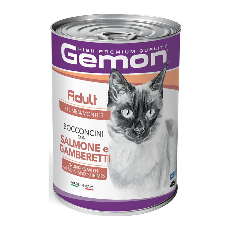 Gemon - Cat Adult Bocconcini con Salmone e Gamberetti 415 g