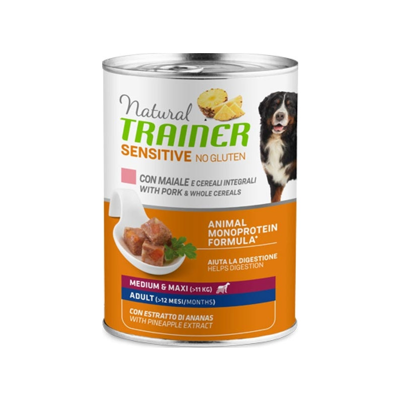 Trainer - Natural Sensitive No Gluten Medium & Maxi Adult con Maiale e Cereali 400 g