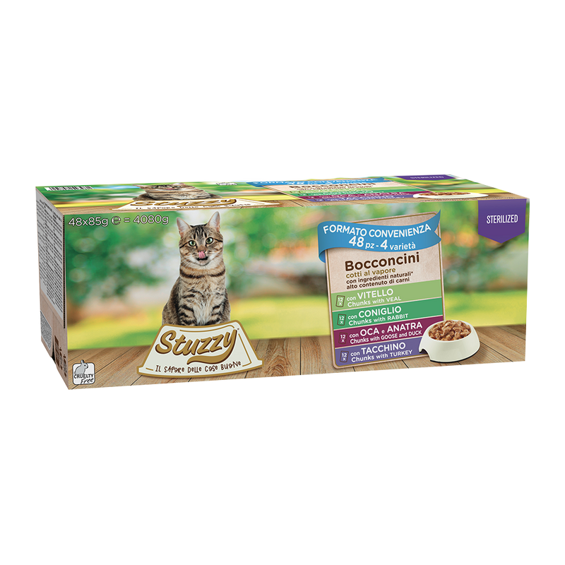 Stuzzy Cat - Multipack bocconcini Sterilised con Vitello, Coniglio, Oca, Anatra, Tacchino 48x85g