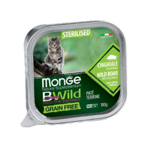 Monge - BWild Adult Paté Terrine Acciughe con Cinghiale con Ortaggi – Sterilised 100 g