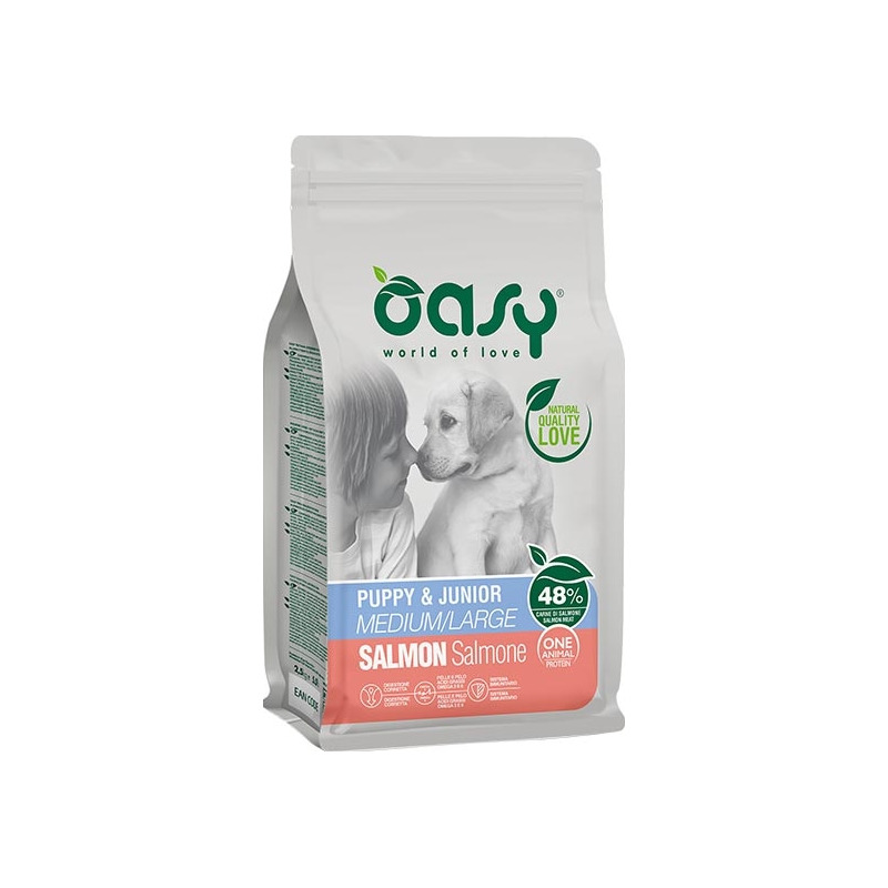Oasy - One Animal Protein Puppy & Junior Medium & Large con Salmone