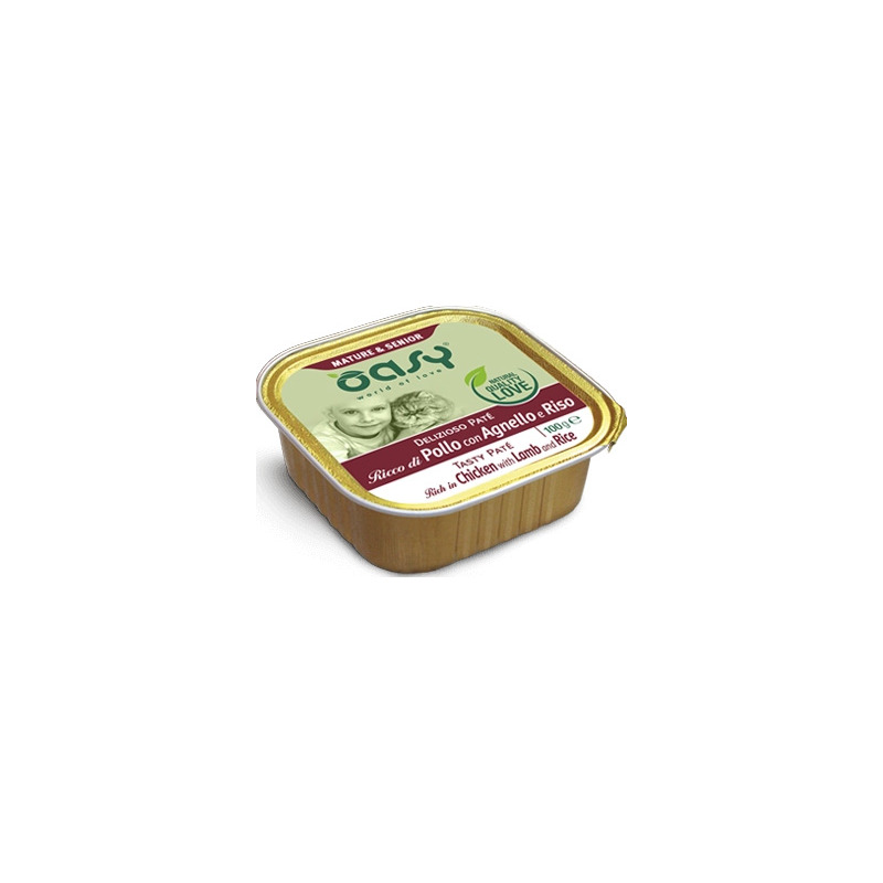 Oasy - Gatto Delizioso Patè Ricco di Pollo con Agnello e Riso Mature & Senior 100 g