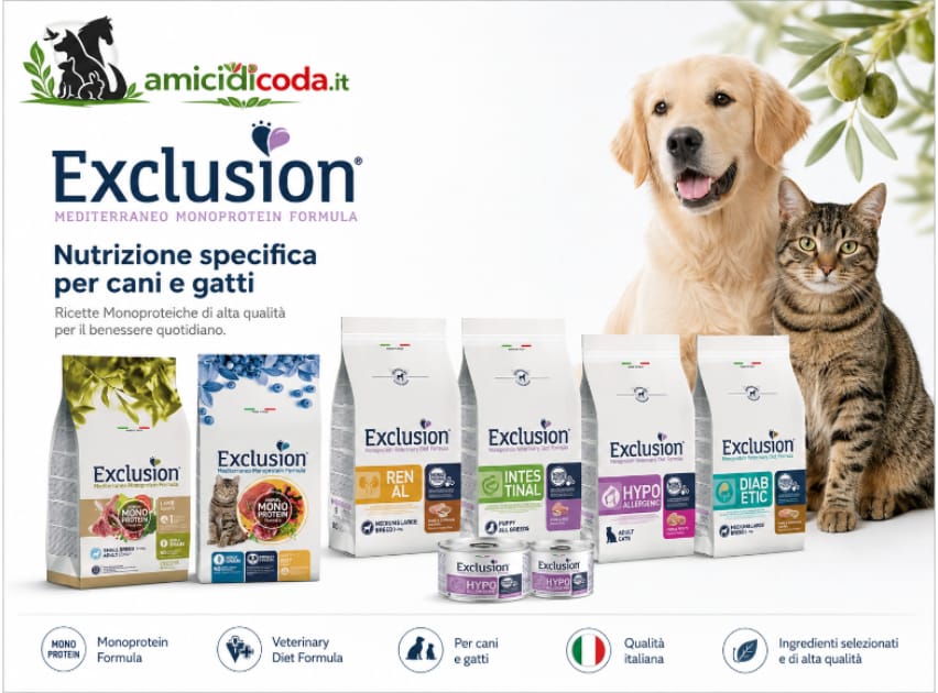 Exclusion nutrizione specifica per cani e Gatti